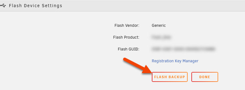 Select the Flash backup button