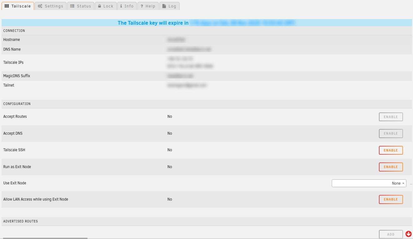 Paramètres Tailscale